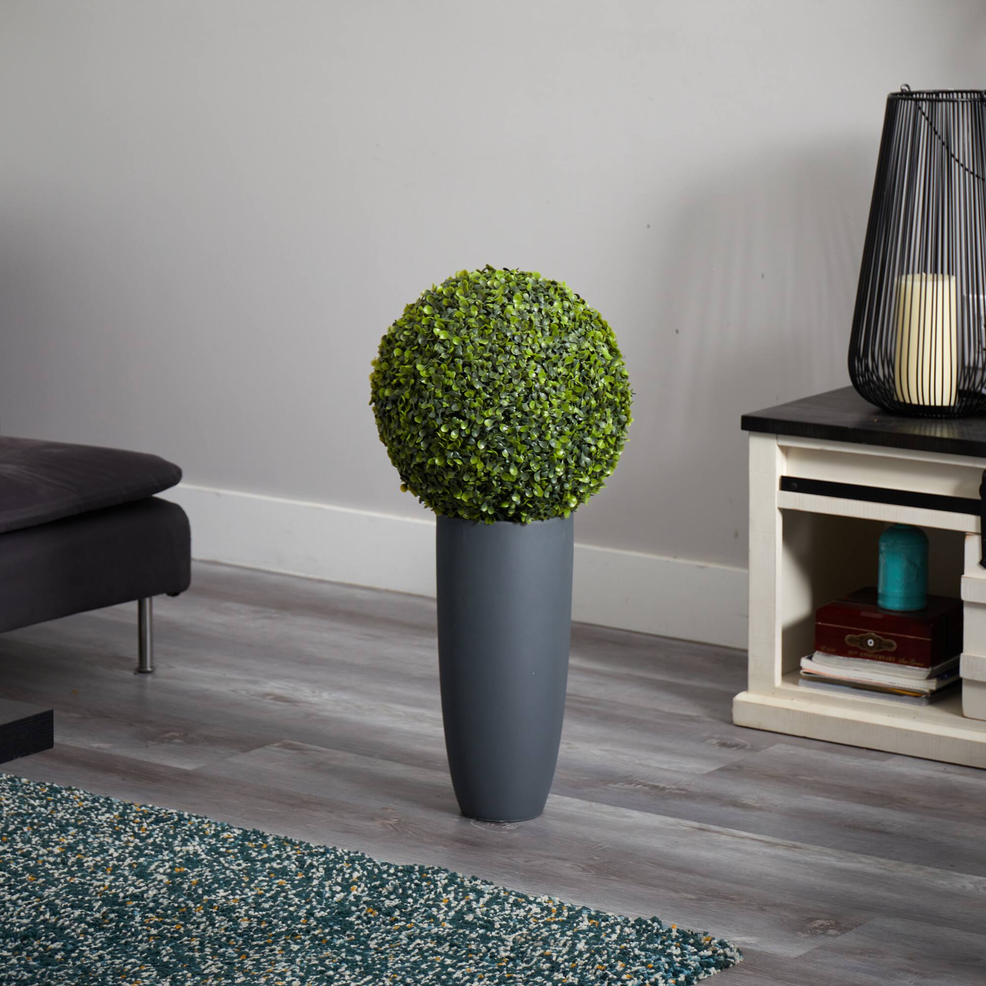 2.5ft. Boxwood Topiary Plant in Gray Cylinder Planter